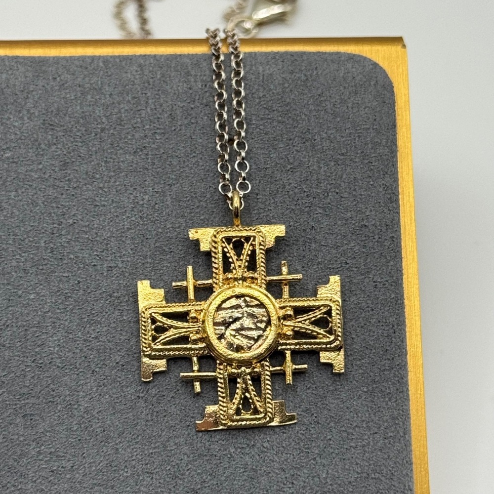 Sterling Silver Jerusalem Cross Pendant Signed AS Israel